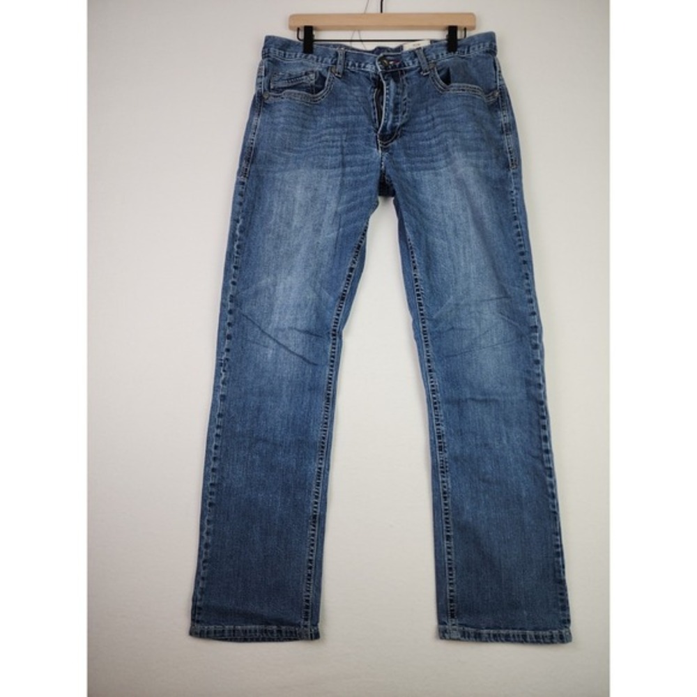 TK Axel Jeans Mens 34x34 (meas 36x31) Blue Slim Straight Denim Faded